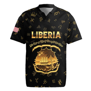 Personalized Liberia National Emblem Golden Rugby Jersey Vai Syllabary Heritage - African Pride