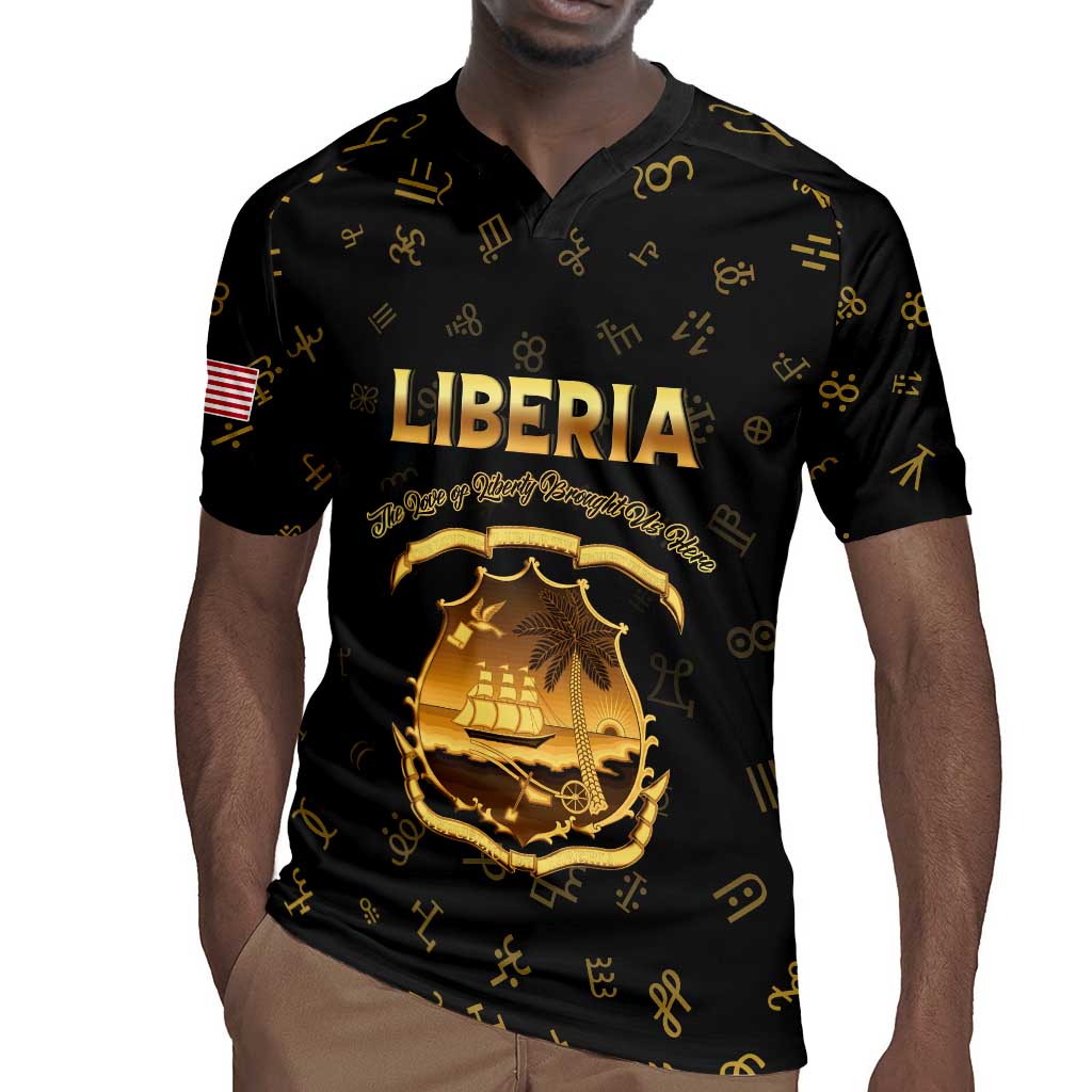 Personalized Liberia National Emblem Golden Rugby Jersey Vai Syllabary Heritage - African Pride