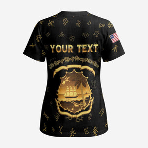 Personalized Liberia National Emblem Golden Scrub Top Vai Syllabary Heritage - African Pride