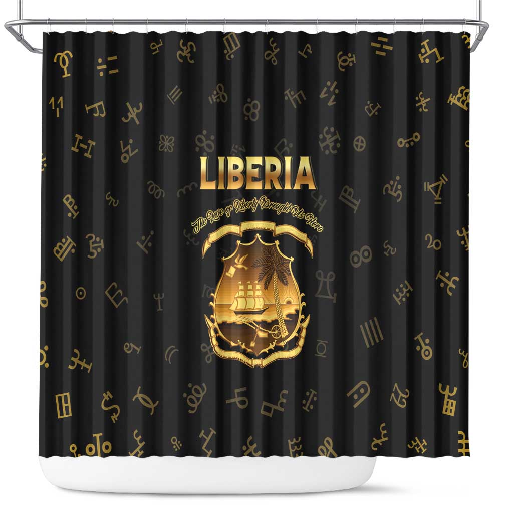 Liberia National Emblem Golden Shower Curtain Vai Syllabary Heritage - African Pride