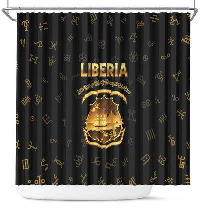 Liberia National Emblem Golden Shower Curtain Vai Syllabary Heritage - African Pride