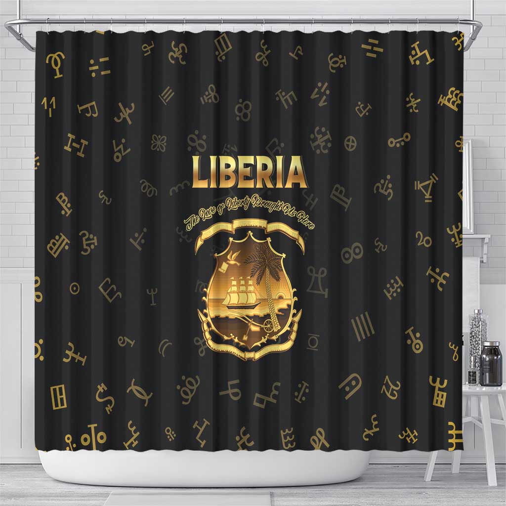 Liberia National Emblem Golden Shower Curtain Vai Syllabary Heritage - African Pride