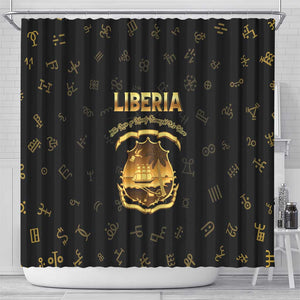 Liberia National Emblem Golden Shower Curtain Vai Syllabary Heritage - African Pride