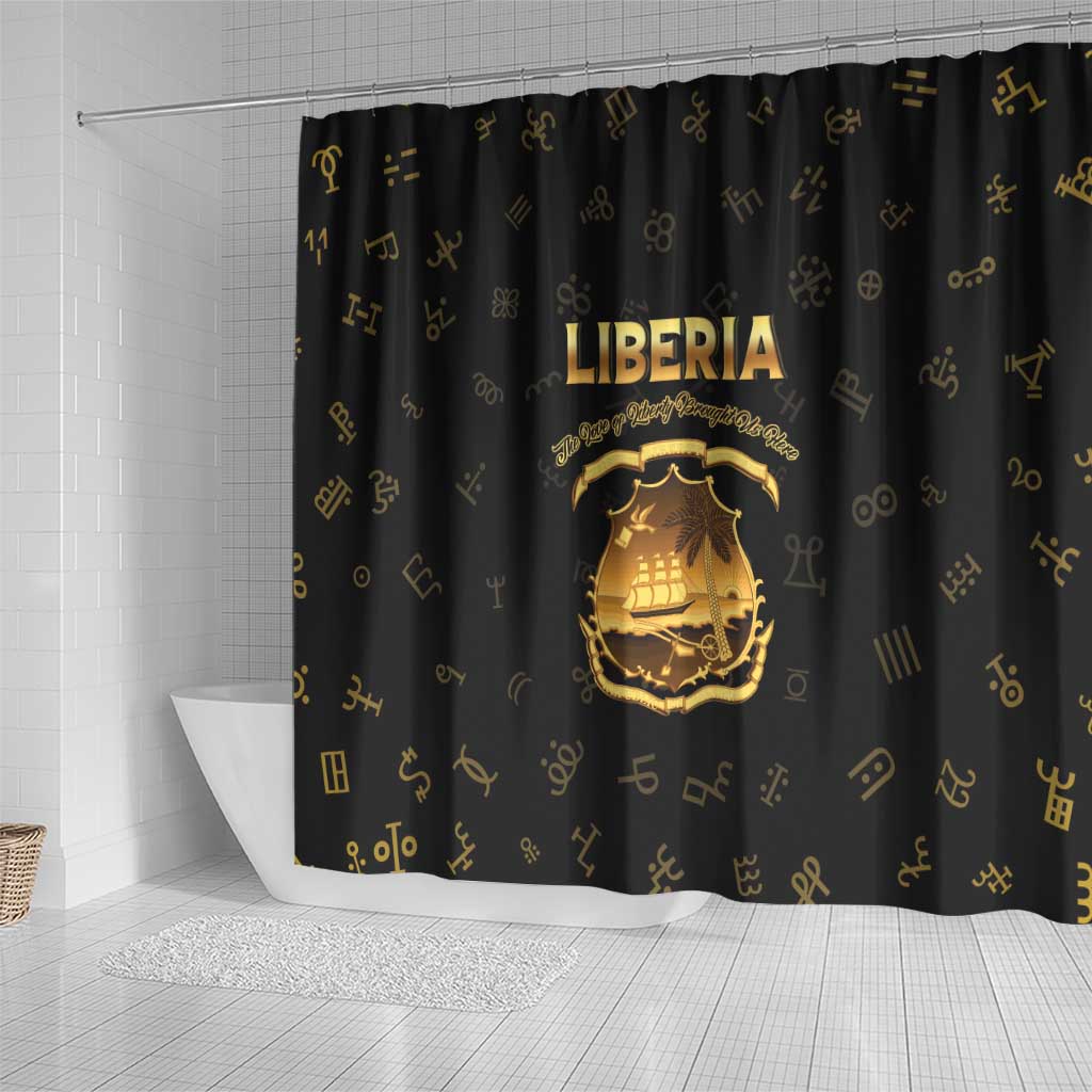 Liberia National Emblem Golden Shower Curtain Vai Syllabary Heritage - African Pride