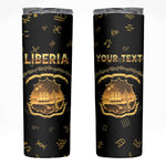 Personalized Liberia National Emblem Golden Skinny Tumbler Vai Syllabary Heritage - African Pride