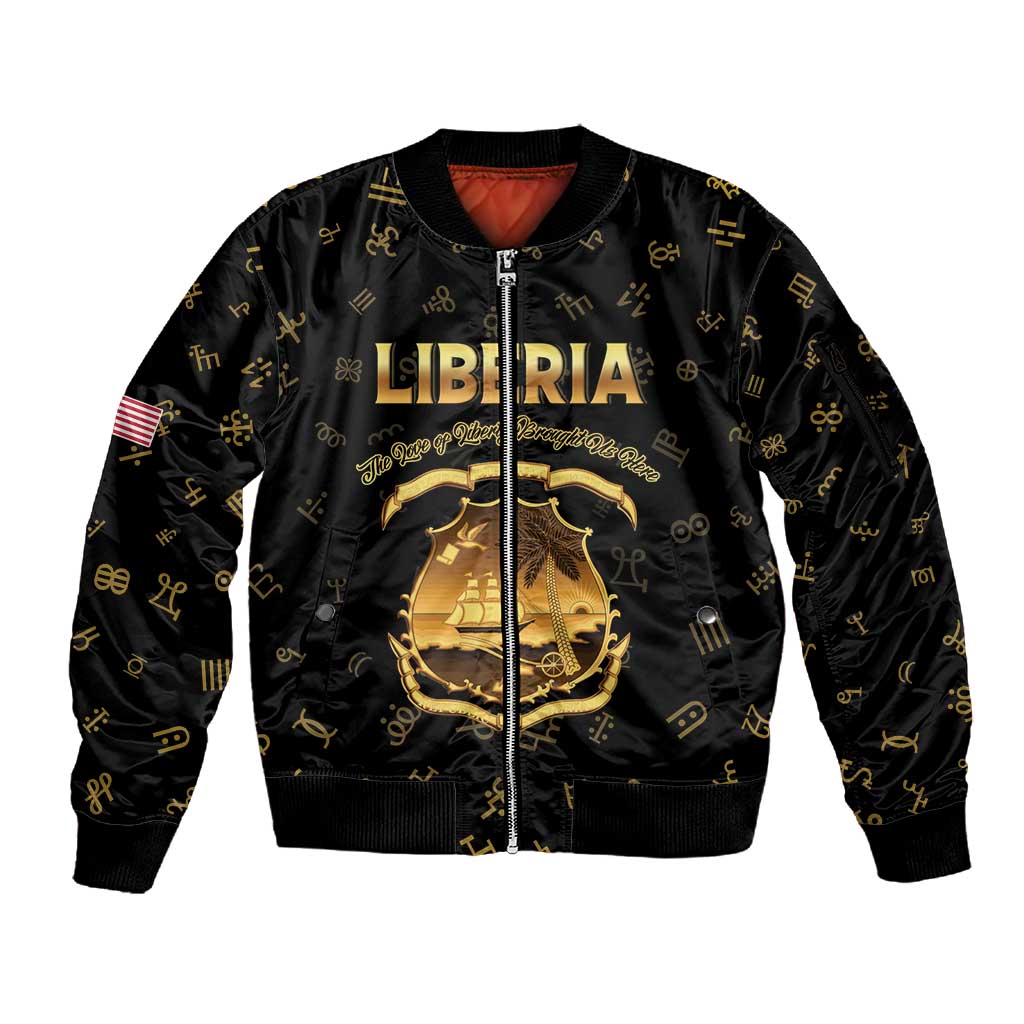 Personalized Liberia National Emblem Golden Sleeve Zip Bomber Jacket Vai Syllabary Heritage - African Pride