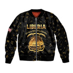 Personalized Liberia National Emblem Golden Sleeve Zip Bomber Jacket Vai Syllabary Heritage - African Pride