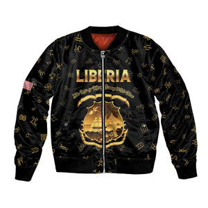 Personalized Liberia National Emblem Golden Sleeve Zip Bomber Jacket Vai Syllabary Heritage - African Pride
