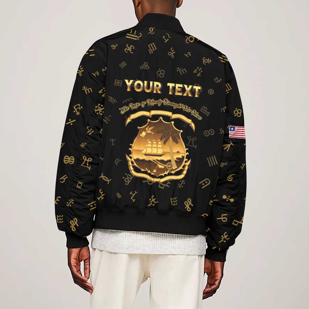 Personalized Liberia National Emblem Golden Sleeve Zip Bomber Jacket Vai Syllabary Heritage - African Pride