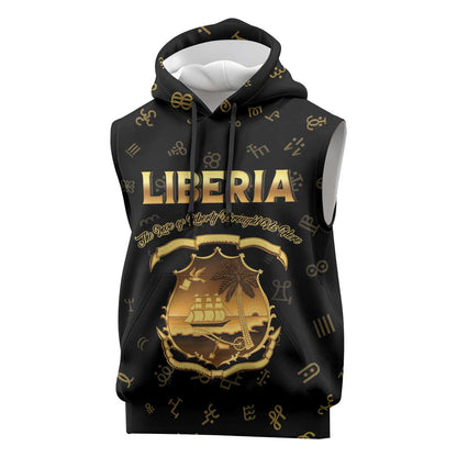 Personalized Liberia National Emblem Golden Sleeveless Hoodie Vai Syllabary Heritage - African Pride
