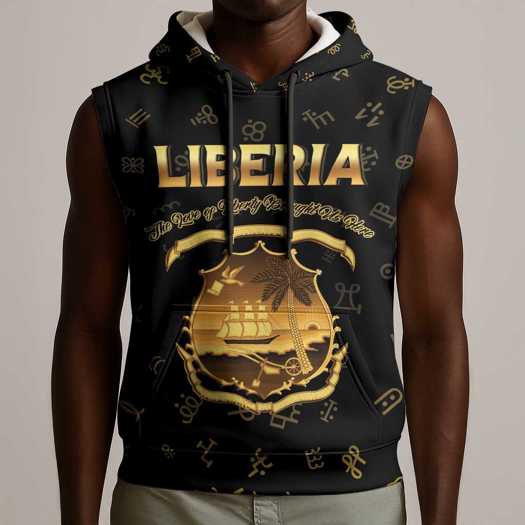 Personalized Liberia National Emblem Golden Sleeveless Hoodie Vai Syllabary Heritage - African Pride