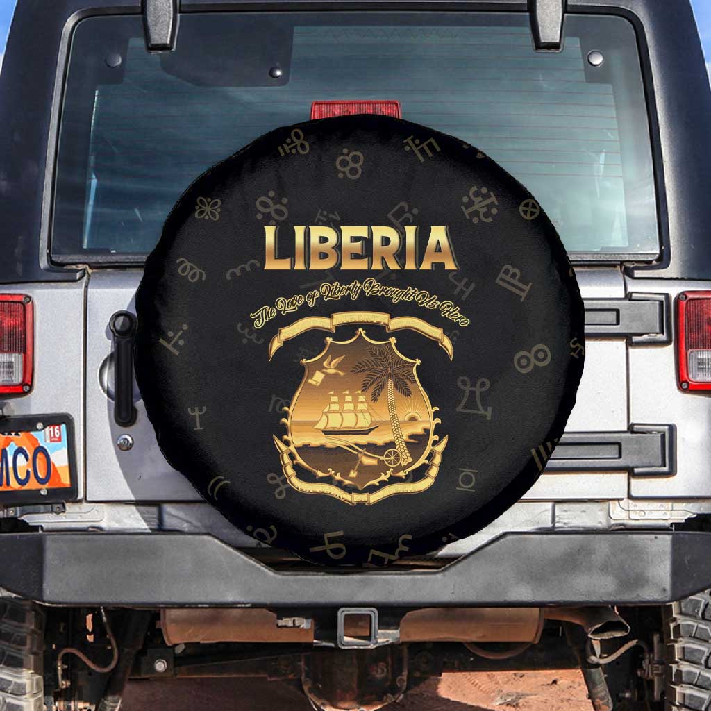 Liberia National Emblem Golden Spare Tire Cover Vai Syllabary Heritage - African Pride