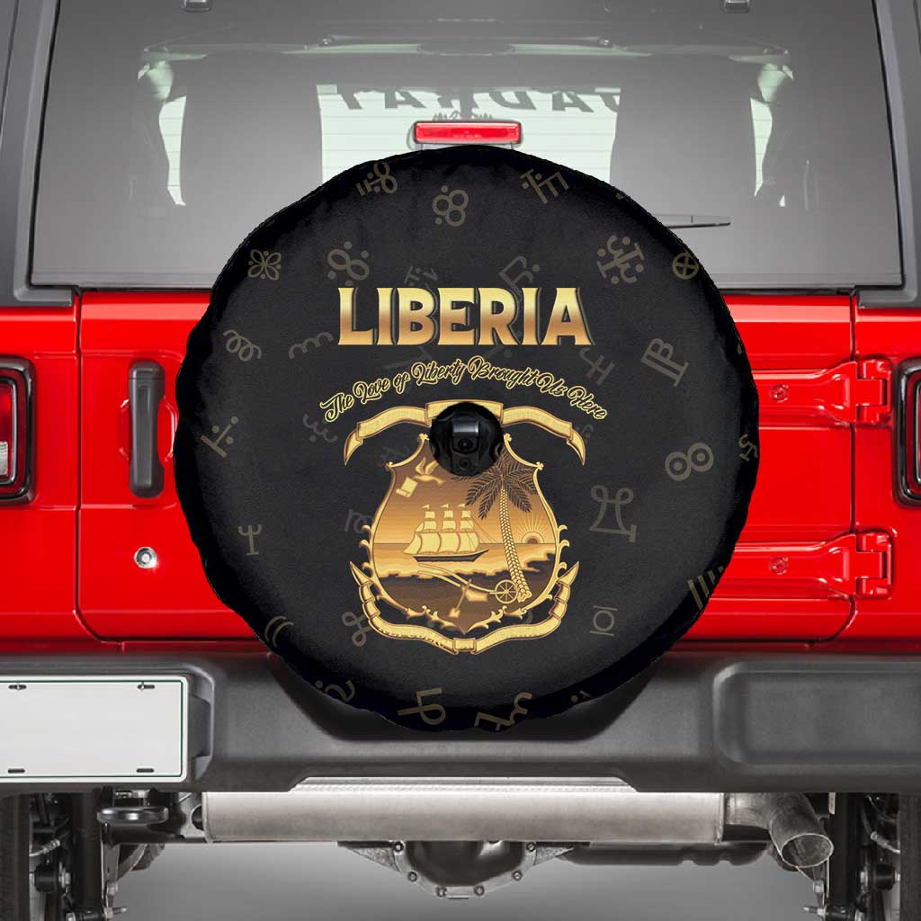 Liberia National Emblem Golden Spare Tire Cover Vai Syllabary Heritage - African Pride