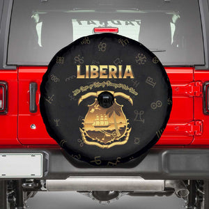 Liberia National Emblem Golden Spare Tire Cover Vai Syllabary Heritage - African Pride