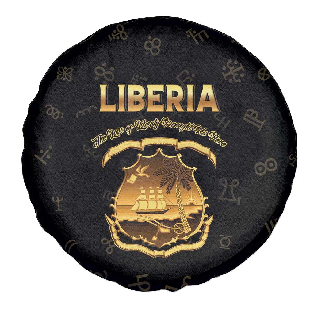 Liberia National Emblem Golden Spare Tire Cover Vai Syllabary Heritage - African Pride