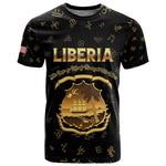 Personalized Liberia National Emblem Golden T shirt Vai Syllabary Heritage - African Pride