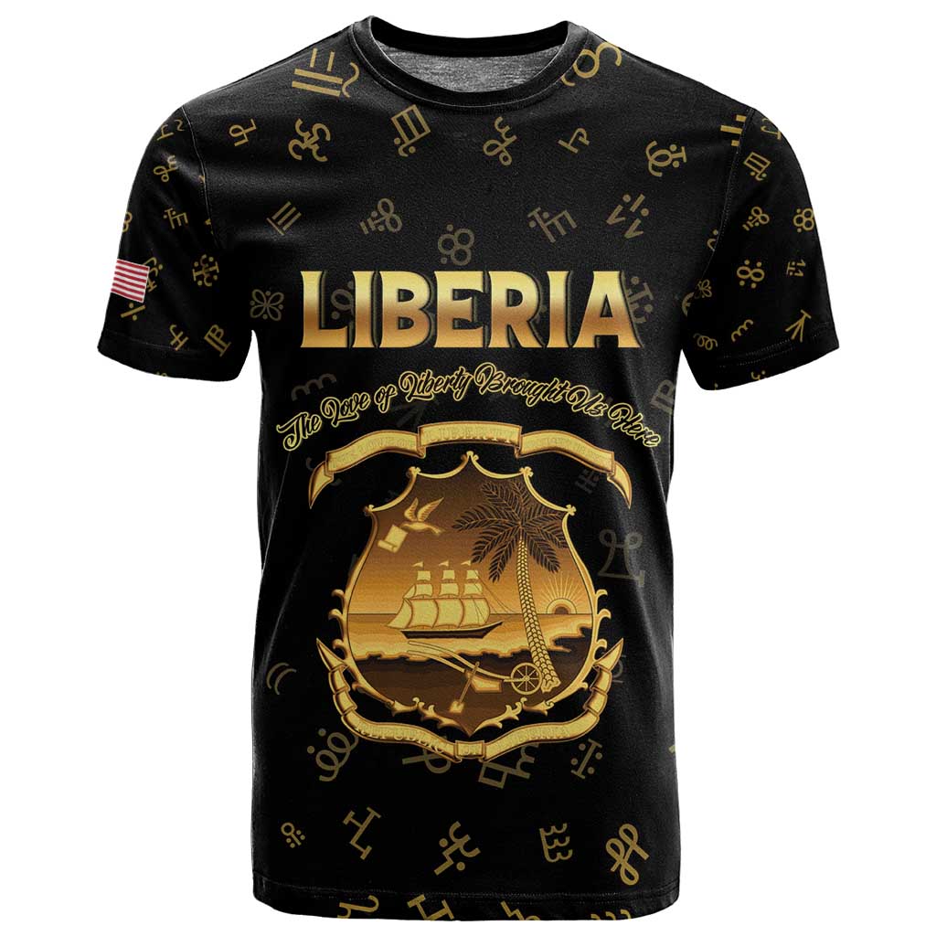 Personalized Liberia National Emblem Golden T shirt Vai Syllabary Heritage - African Pride