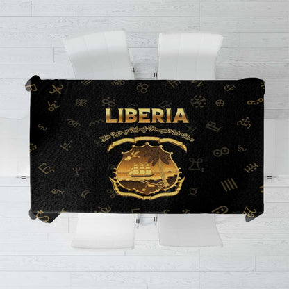 Liberia National Emblem Golden Tablecloth Vai Syllabary Heritage - African Pride