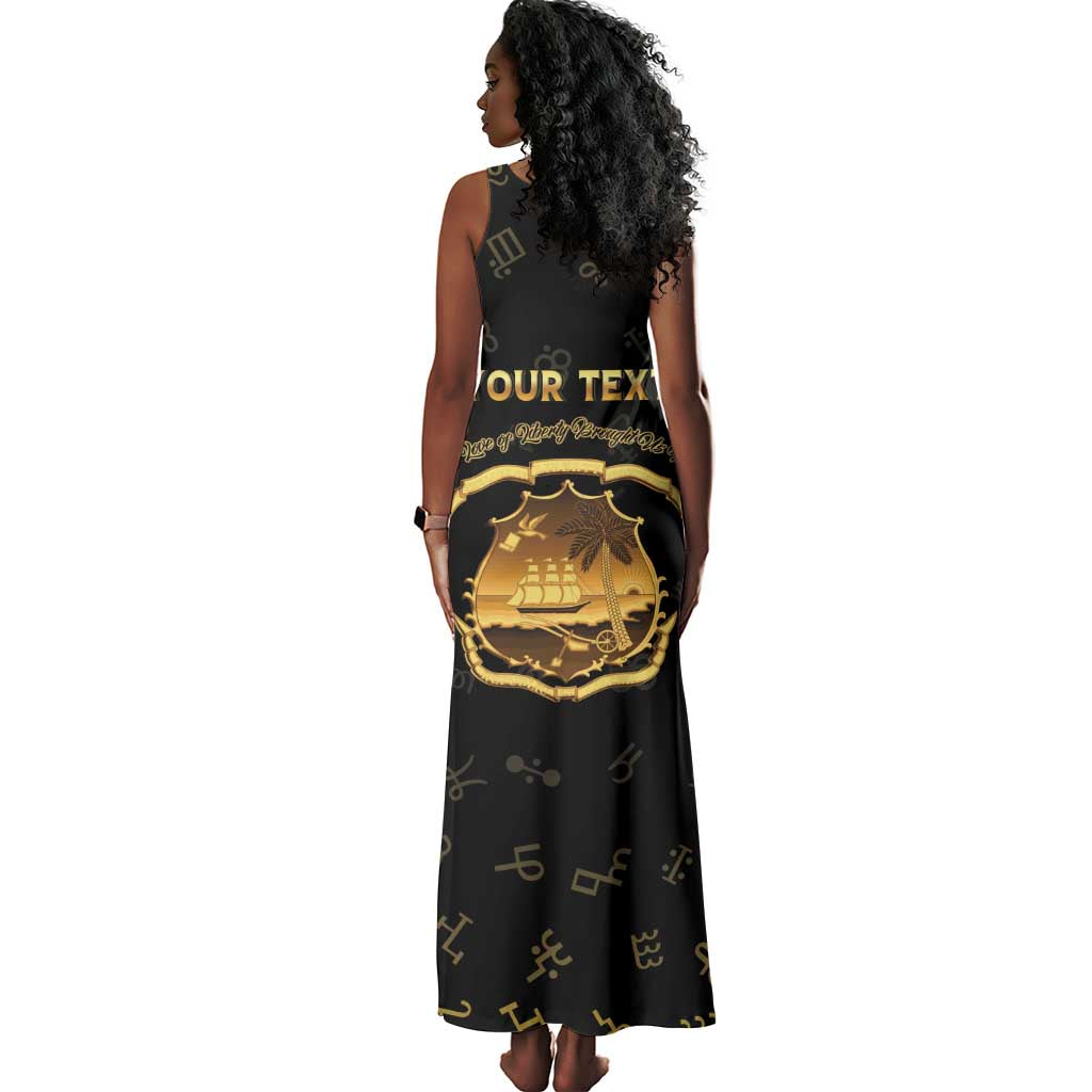 Personalized Liberia National Emblem Golden Tank Maxi Dress Vai Syllabary Heritage - African Pride
