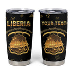 Personalized Liberia National Emblem Golden Tumbler Cup Vai Syllabary Heritage - African Pride