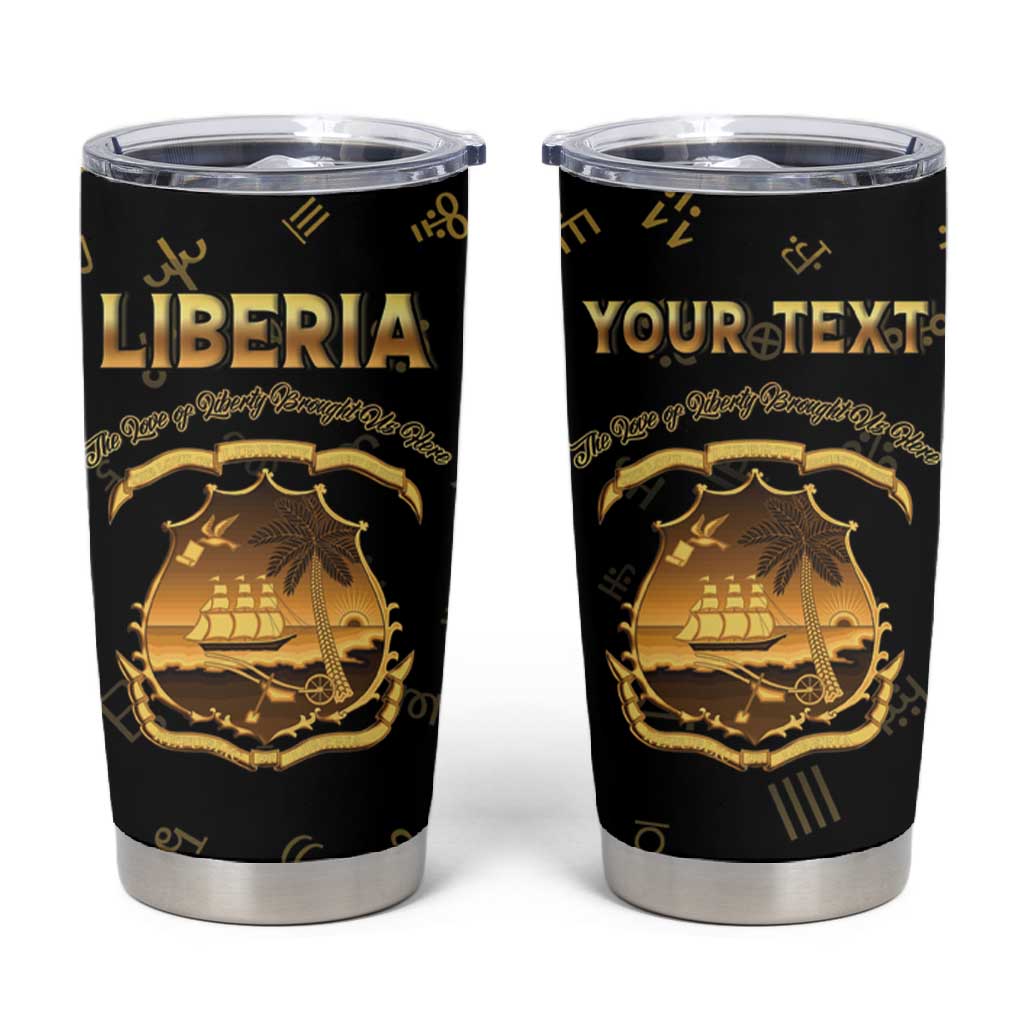 Personalized Liberia National Emblem Golden Tumbler Cup Vai Syllabary Heritage - African Pride