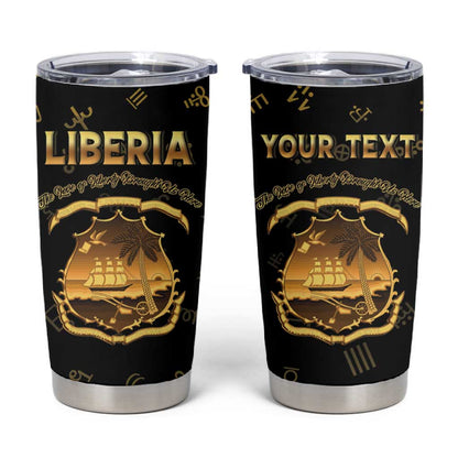 Personalized Liberia National Emblem Golden Tumbler Cup Vai Syllabary Heritage - African Pride