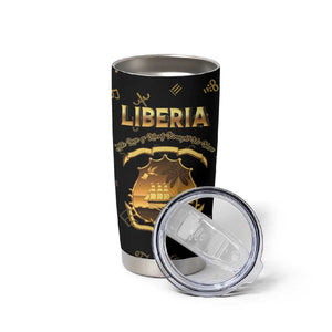 Personalized Liberia National Emblem Golden Tumbler Cup Vai Syllabary Heritage - African Pride