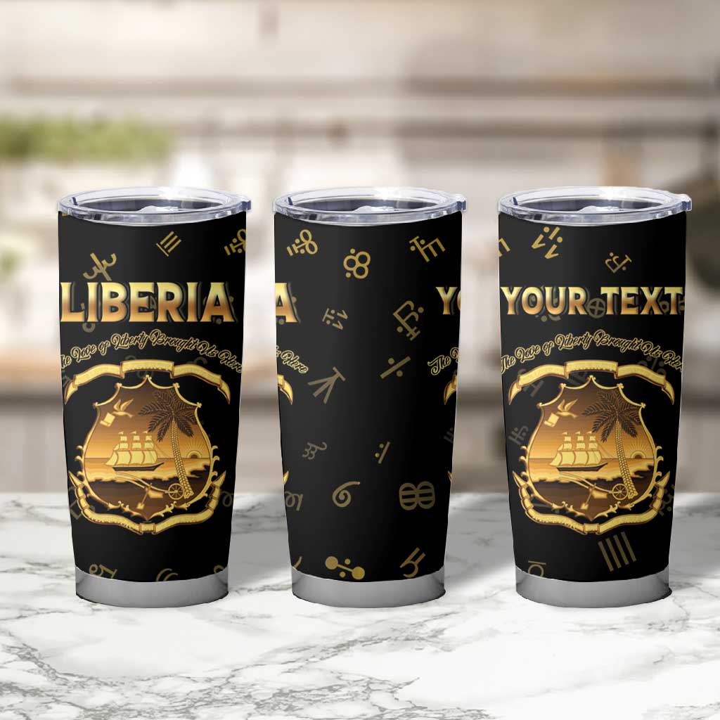 Personalized Liberia National Emblem Golden Tumbler Cup Vai Syllabary Heritage - African Pride