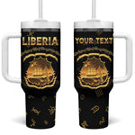 Personalized Liberia National Emblem Golden Tumbler With Handle Vai Syllabary Heritage - African Pride