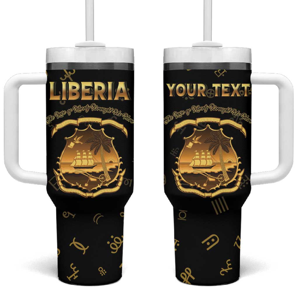 Personalized Liberia National Emblem Golden Tumbler With Handle Vai Syllabary Heritage - African Pride
