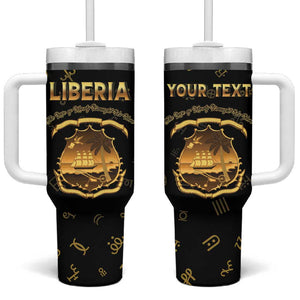 Personalized Liberia National Emblem Golden Tumbler With Handle Vai Syllabary Heritage - African Pride