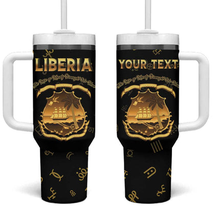 Personalized Liberia National Emblem Golden Tumbler With Handle Vai Syllabary Heritage - African Pride