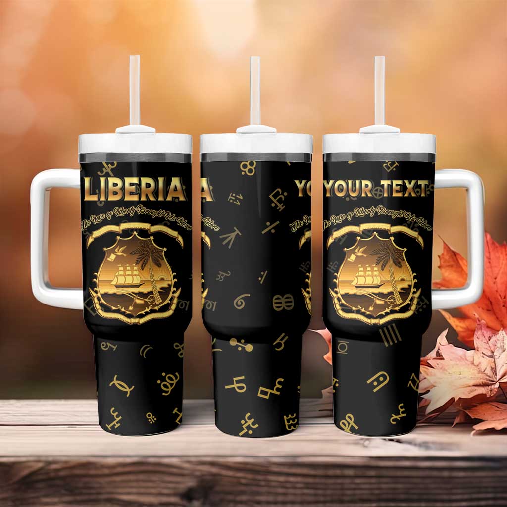 Personalized Liberia National Emblem Golden Tumbler With Handle Vai Syllabary Heritage - African Pride