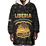 Personalized Liberia National Emblem Golden Wearable Blanket Hoodie Vai Syllabary Heritage - African Pride