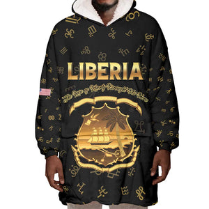 Personalized Liberia National Emblem Golden Wearable Blanket Hoodie Vai Syllabary Heritage - African Pride