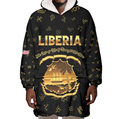 Personalized Liberia National Emblem Golden Wearable Blanket Hoodie Vai Syllabary Heritage - African Pride
