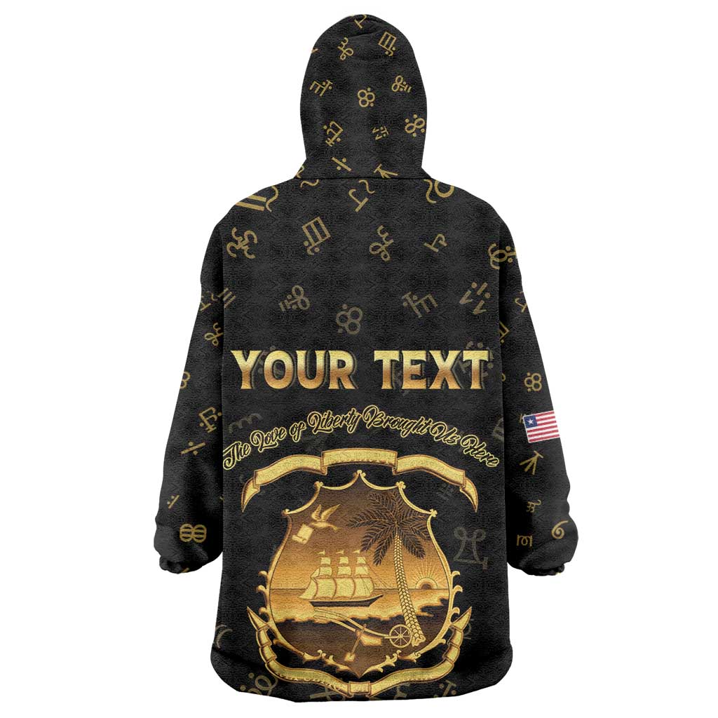 Personalized Liberia National Emblem Golden Wearable Blanket Hoodie Vai Syllabary Heritage - African Pride