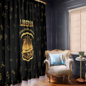 Liberia National Emblem Golden Window Curtain Vai Syllabary Heritage - African Pride