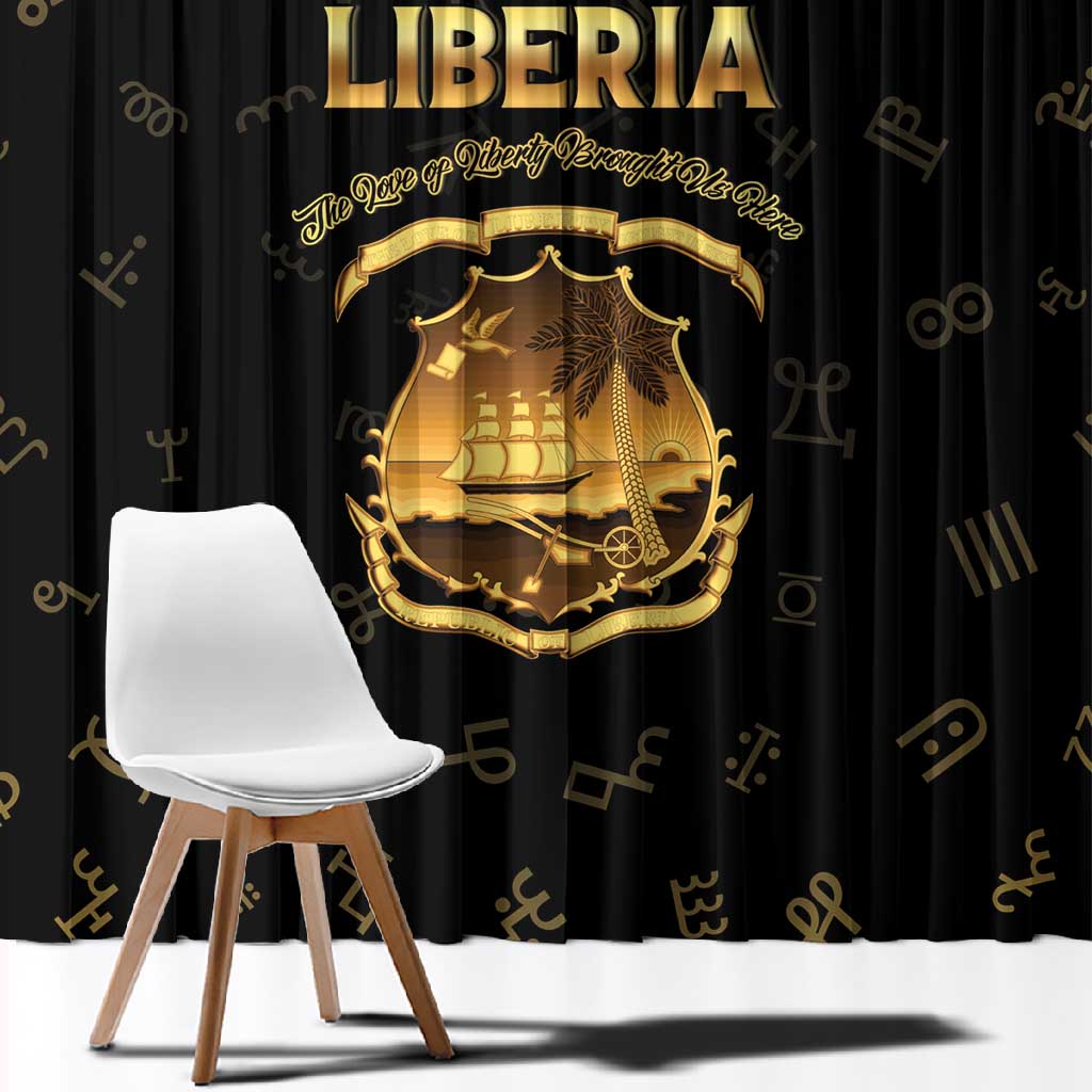 Liberia National Emblem Golden Window Curtain Vai Syllabary Heritage - African Pride