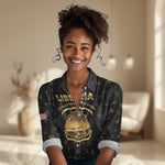 Personalized Liberia National Emblem Golden Women Casual Shirt Vai Syllabary Heritage - African Pride
