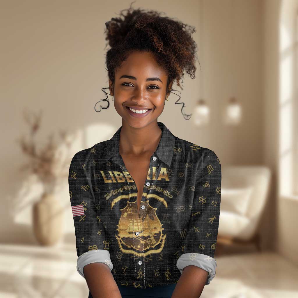 Personalized Liberia National Emblem Golden Women Casual Shirt Vai Syllabary Heritage - African Pride