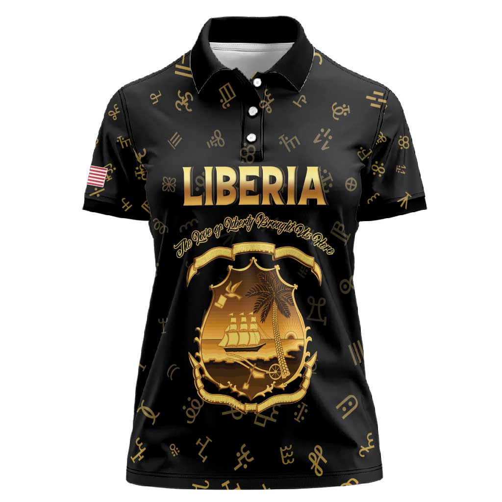 Personalized Liberia National Emblem Golden Women Polo Shirt Vai Syllabary Heritage - African Pride