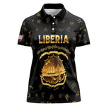 Personalized Liberia National Emblem Golden Women Polo Shirt Vai Syllabary Heritage - African Pride