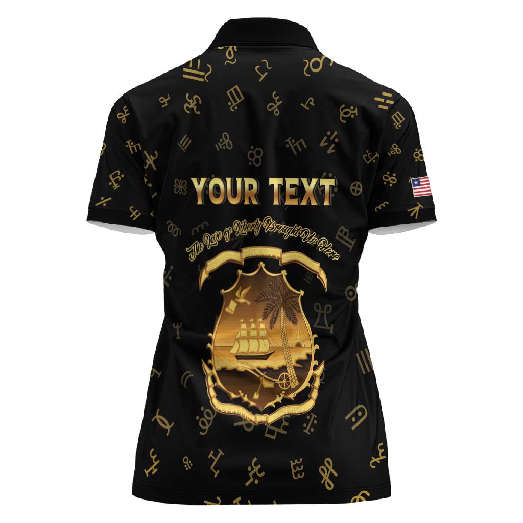 Personalized Liberia National Emblem Golden Women Polo Shirt Vai Syllabary Heritage - African Pride
