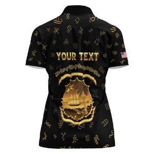 Personalized Liberia National Emblem Golden Women Polo Shirt Vai Syllabary Heritage - African Pride