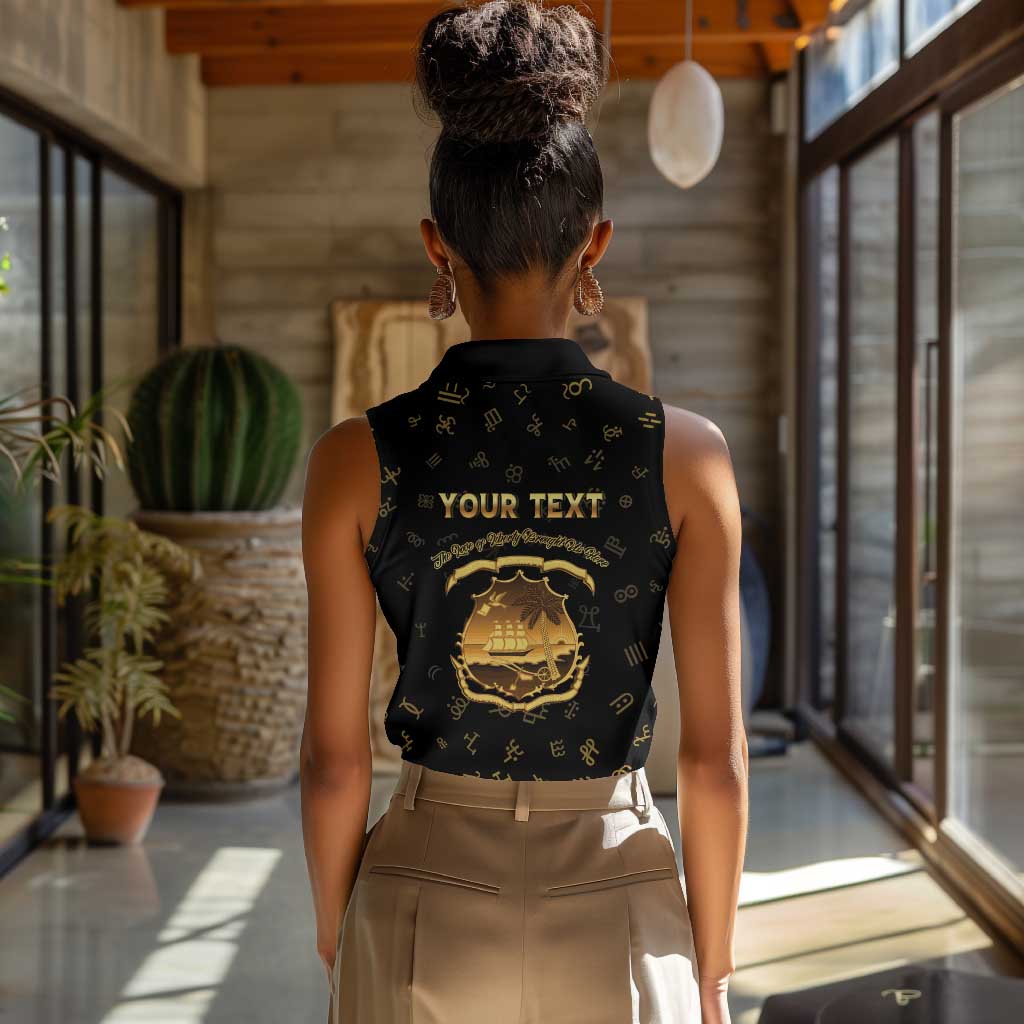 Personalized Liberia National Emblem Golden Women Sleeveless Polo Shirt Vai Syllabary Heritage - African Pride
