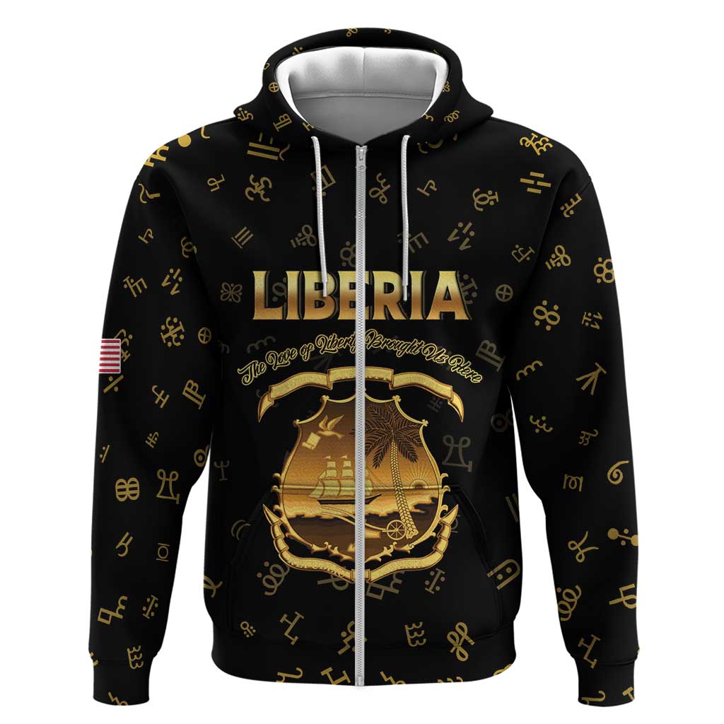 Personalized Liberia National Emblem Golden Zip Hoodie Vai Syllabary Heritage - African Pride