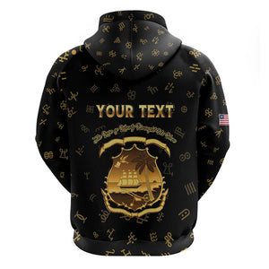 Personalized Liberia National Emblem Golden Zip Hoodie Vai Syllabary Heritage - African Pride