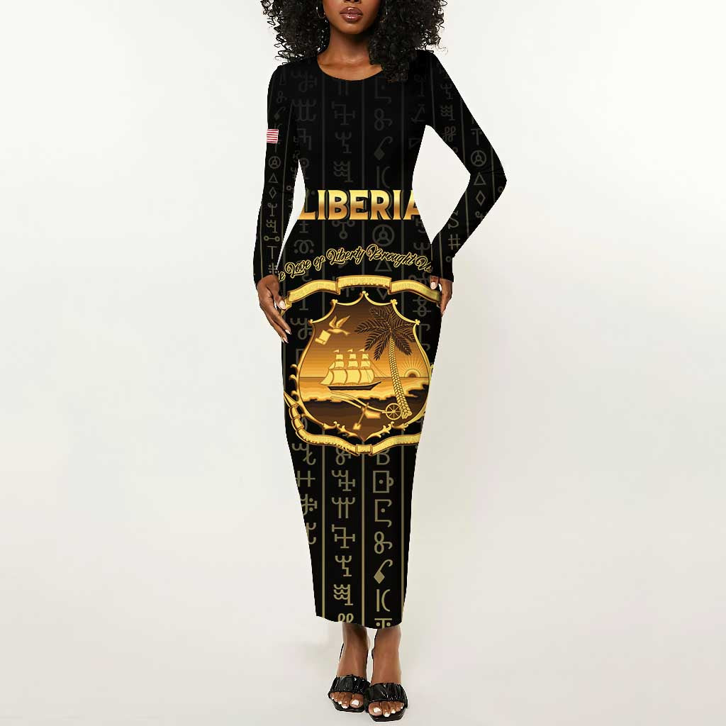Personalized Liberia Long Sleeve Bodycon Dress Vai Syllabary Pattern - African Pride