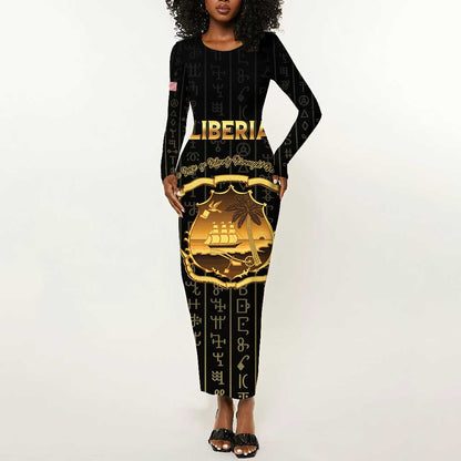 Personalized Liberia Long Sleeve Bodycon Dress Vai Syllabary Pattern - African Pride